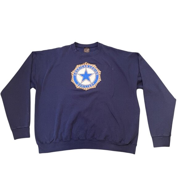 Vintage American Legion Auxiliary Sweatshirt Men's 3XL Pullover Crewneck Navy - Picture 1 of 5